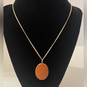 Vintage Large GoldStone Oval Pendant Double Sided, 12k Gold Filled Chain.
